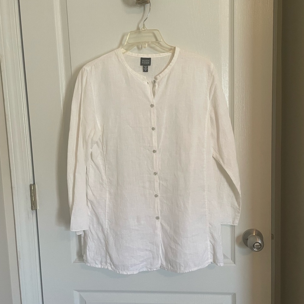 Eileen Fisher Long Sleeve Off-White Tunic Top Medium